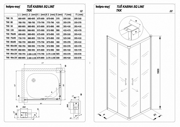 Душевое ограждение Kolpa-San Sq Line TKK 90x120